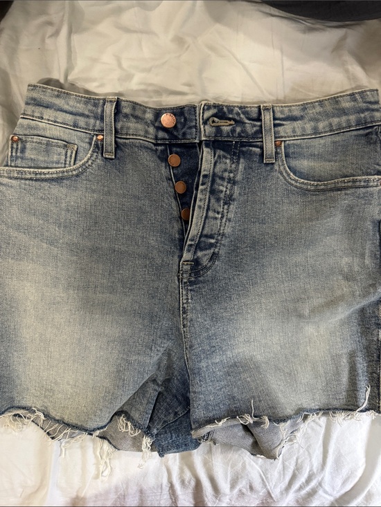 Fidelity Denim Pants - Fidelity Denim Light Blue Distressed High-Rise Jean Shorts